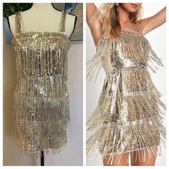Lulus | Dresses | Nwot Lulus Fringe Fashion Gold Sequin Fringe Bodycon Mini  Dress | Poshmark